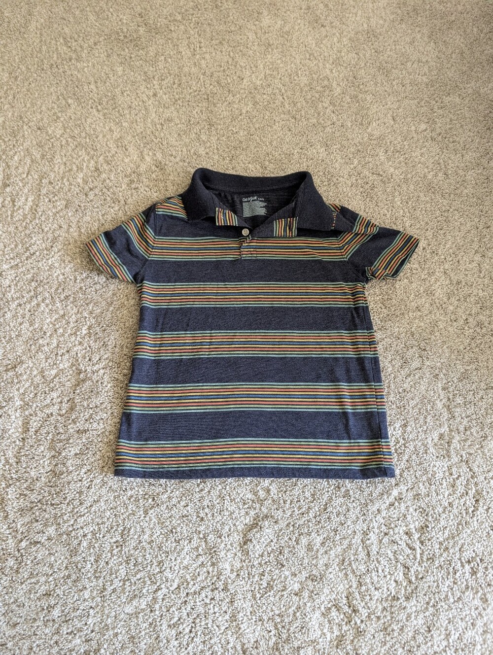 Cat & Jack Navy Striped Polo Stripes - Size 6/7